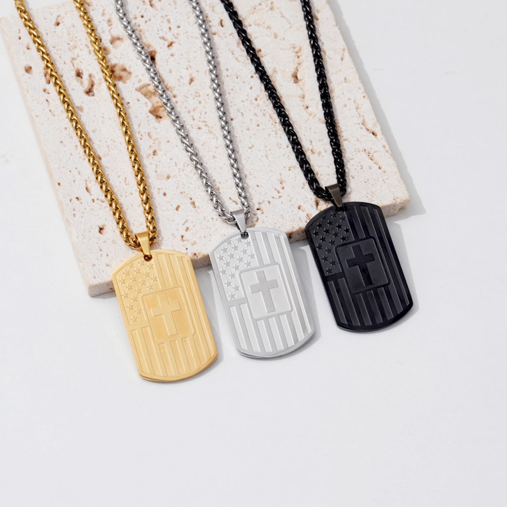 America cross men's custom dog tag necklace-custom stainless steel jewelry manufacturer
