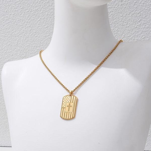 America cross men's custom dog tag necklace