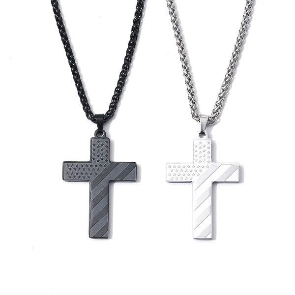 America Flag Engraved Stainless Steel Cross Necklace for Men – Wholesale Custom Jewelry-custom stainless steel jewelry manufacturer