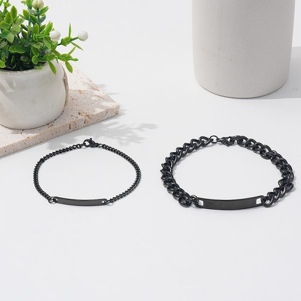 ID Tag Matching Couple Bracelets – Stainless Steel Jewelry Set