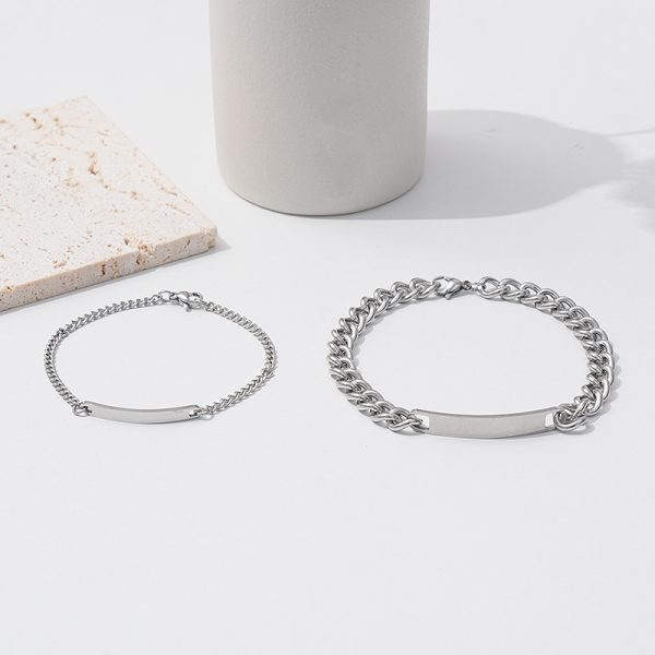 ID Tag Matching Couple Bracelets – Stainless Steel Jewelry Set