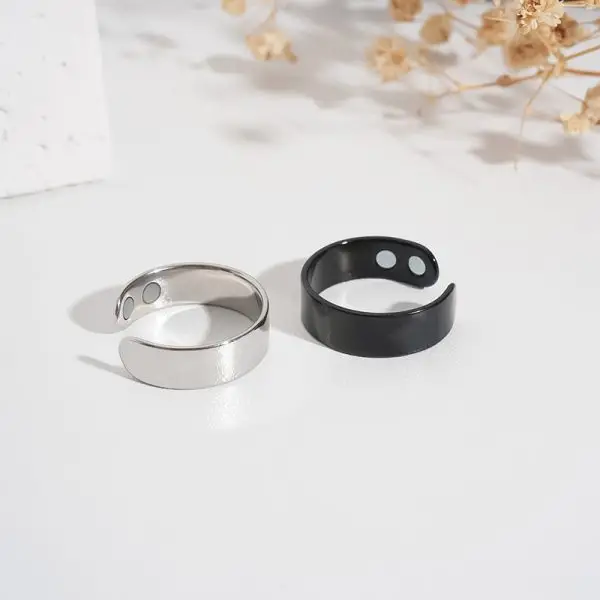 Magnetic slimming ring in stainless steel with dual magnets for weight loss and metabolism boost