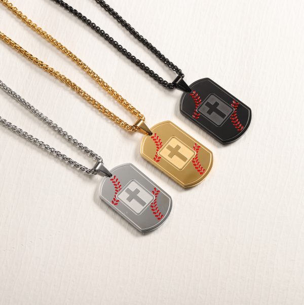 Baseball cross scripture dog tag necklace stainless steel jewelry