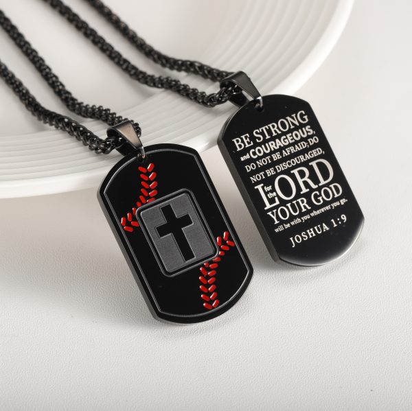 Baseball cross scripture dog tag necklace stainless steel jewelry