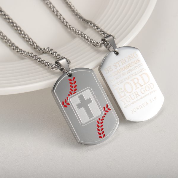 Baseball cross scripture dog tag necklace stainless steel jewelry