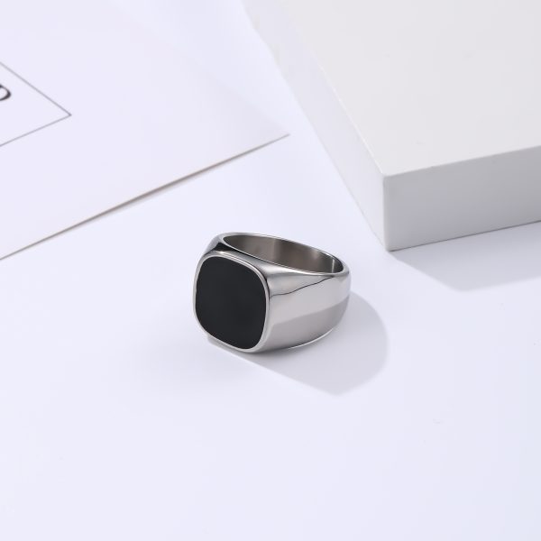 Black square signet ring men stainless steel jewelry