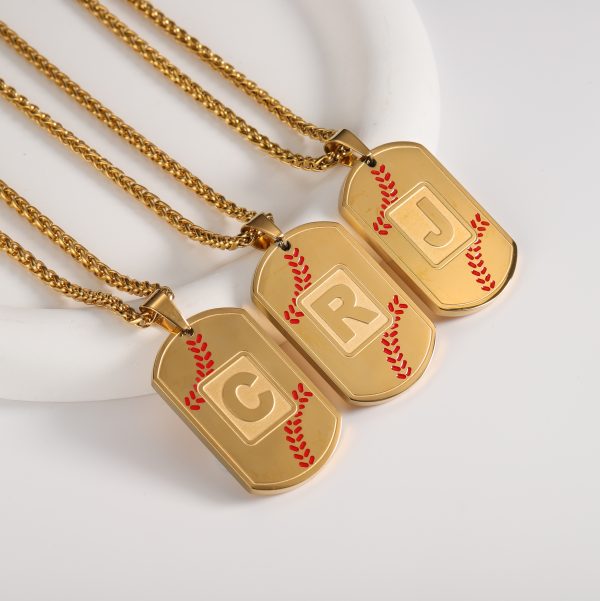 Custom baseball initial pendant necklace, men fashion