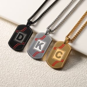 Baseball Initial Necklace – Stainless Steel Custom Jewelry men fashion