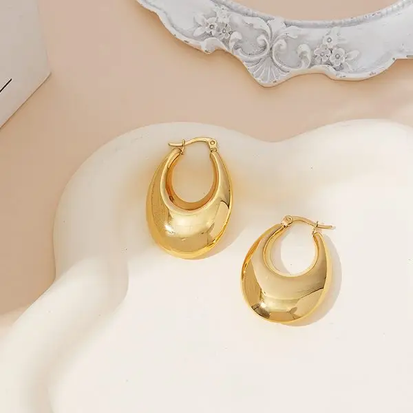 Geometric gold hoop earrings stainless steel, custom jewelry