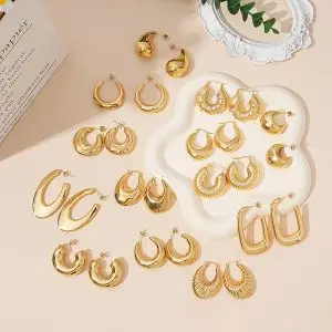Geometric gold hoop earrings stainless steel jewelry for women