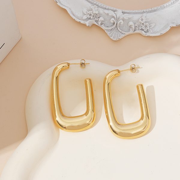 Geometric gold hoop earrings stainless steel, custom jewelry