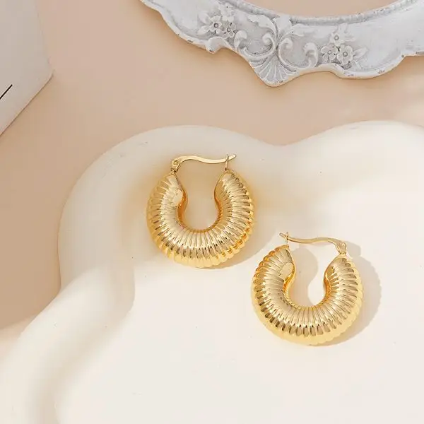 Geometric gold hoop earrings stainless steel, custom jewelry