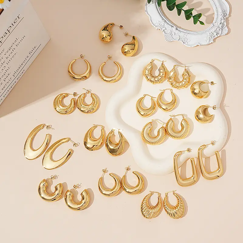 Geometric gold hoop earrings stainless steel jewelry for women