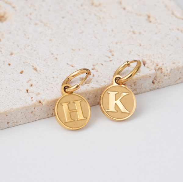 Gold initial letter disc charm pendant custom jewelry