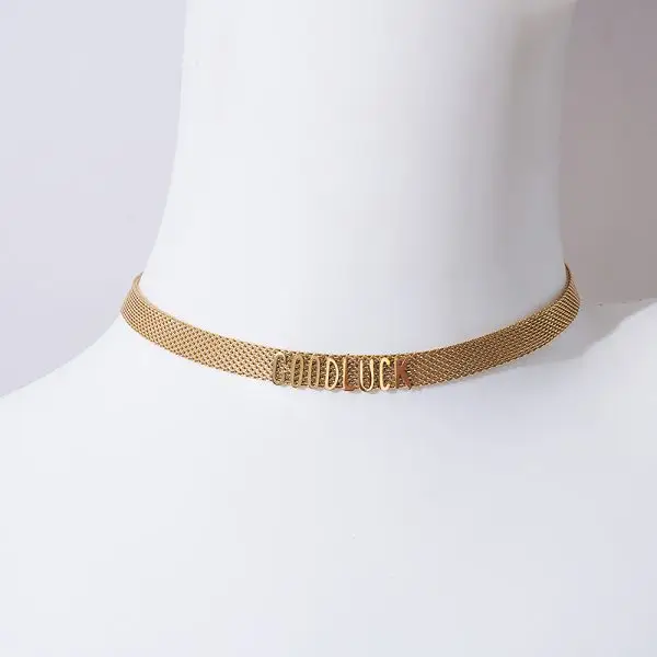 Gold mesh choker necklace good luck, custom jewelry