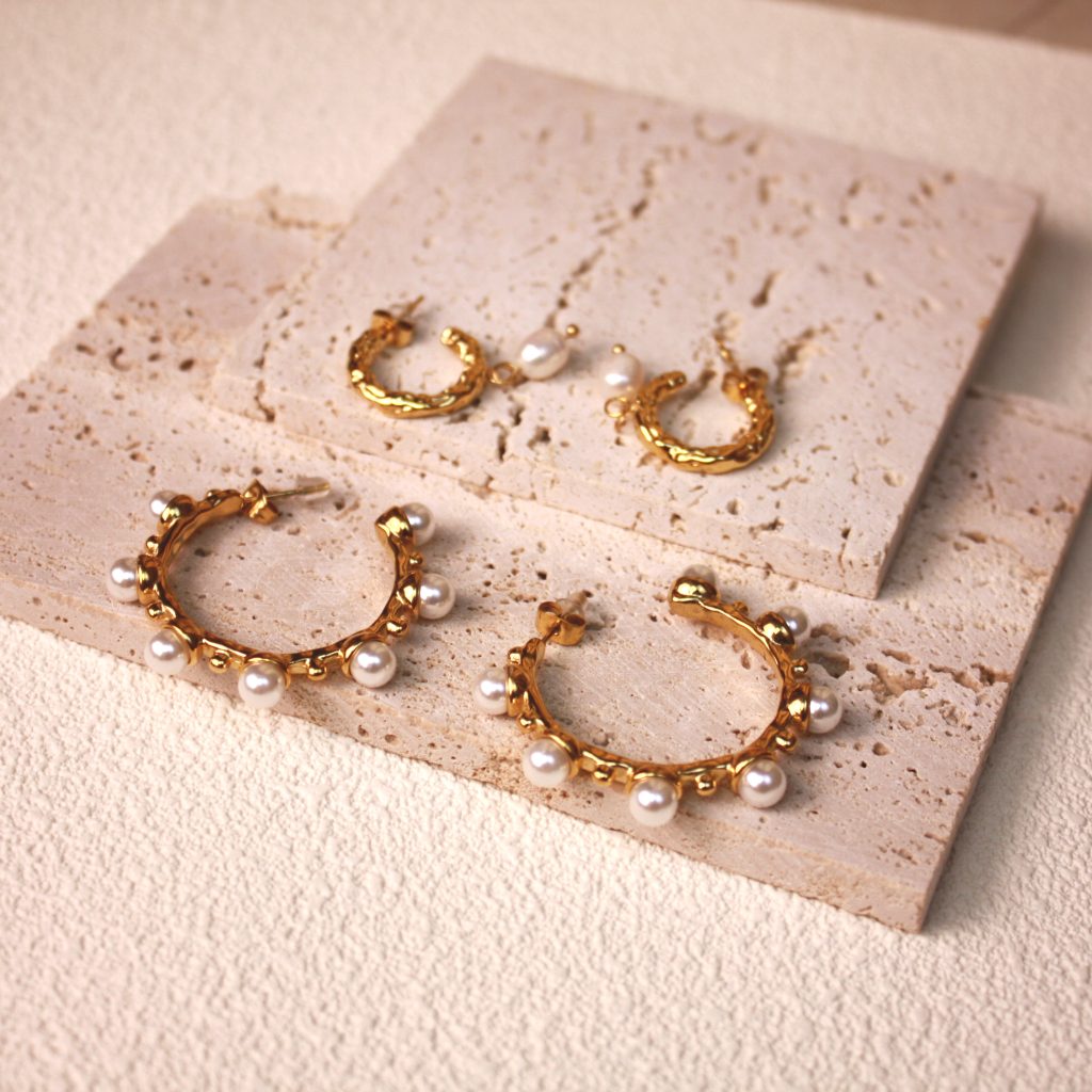 Gold pearl hoop earrings women fashion-custom stainless steel jewelry manufacturer