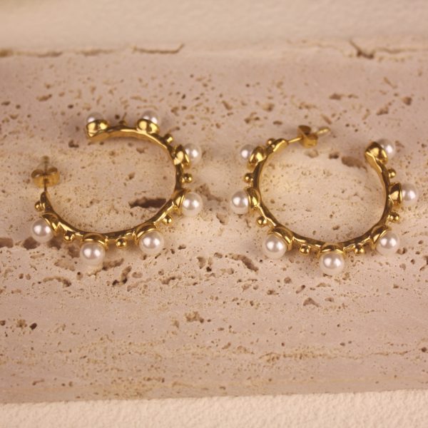 Gold pearl hoop earrings women fashion, custom jewelry