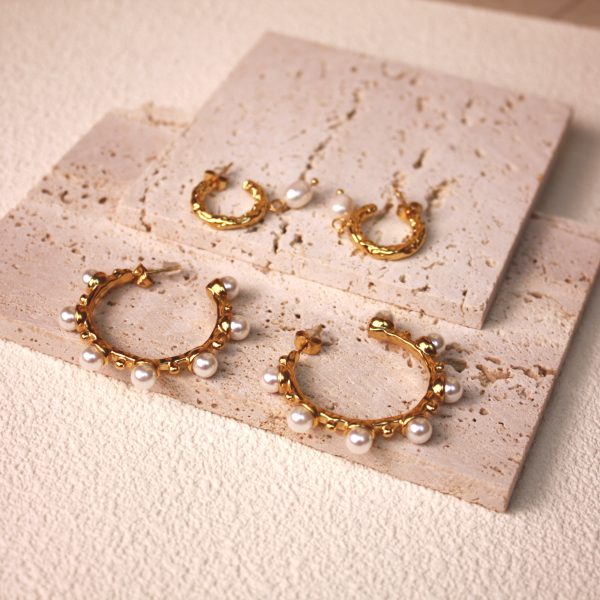 Gold pearl hoop earrings women fashion-custom stainless steel jewelry manufacturer