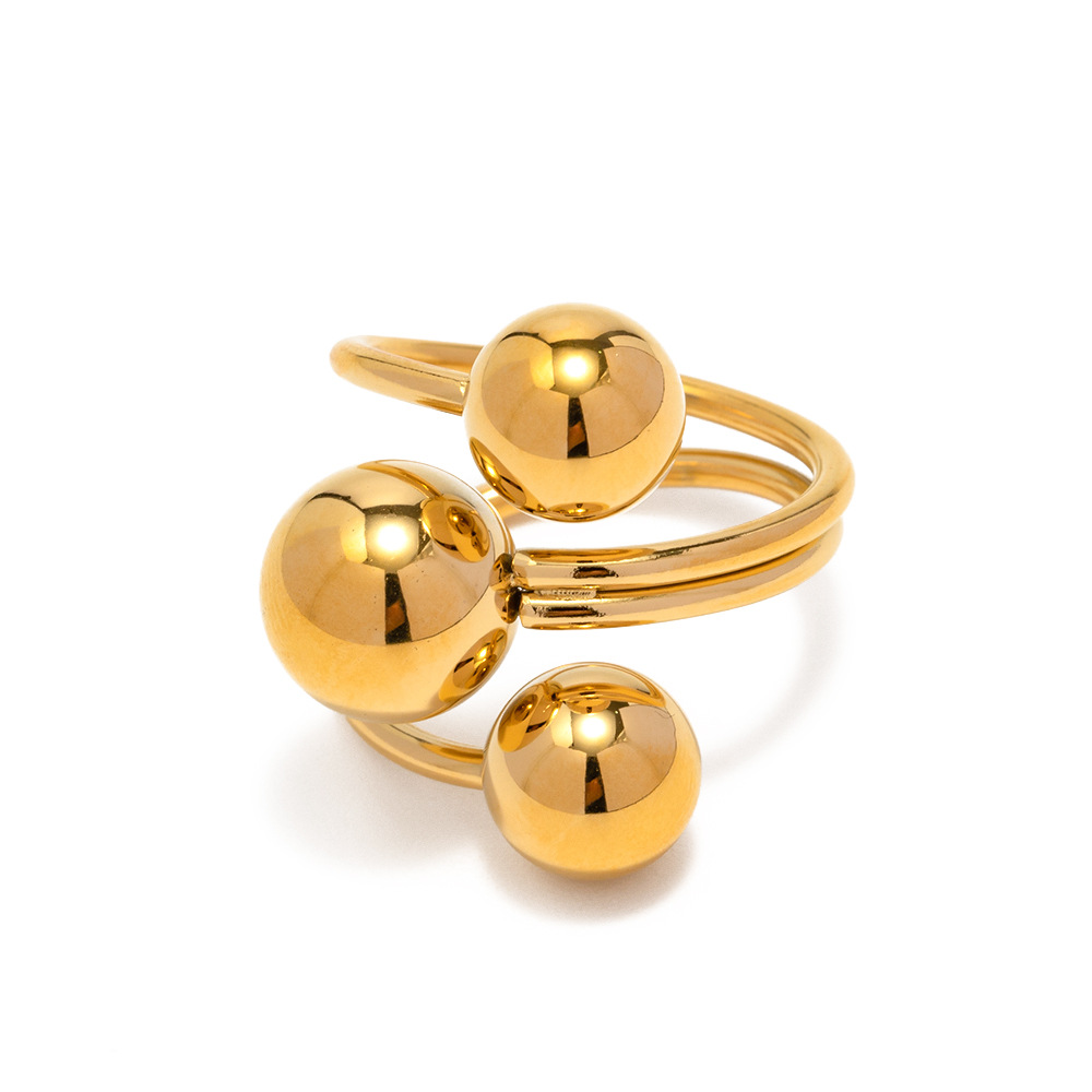 Gold triple ball statement ring stainless steel minimalist jewelry-custom stainless steel jewelry manufacturer