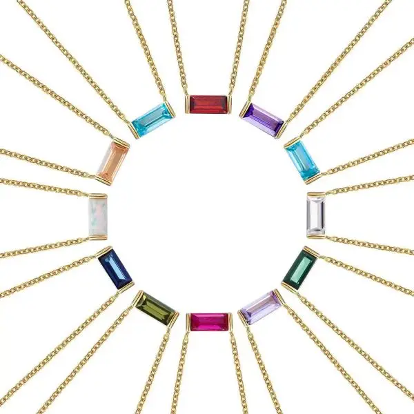 12-Piece Stainless Steel Birthstone Baguette Bar Necklace Set – Minimalist Rectangular Gemstones (2)