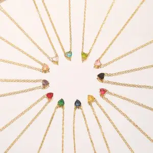 12-Piece Stainless Steel Birthstone Heart Necklace Set with PVD Gold Coating