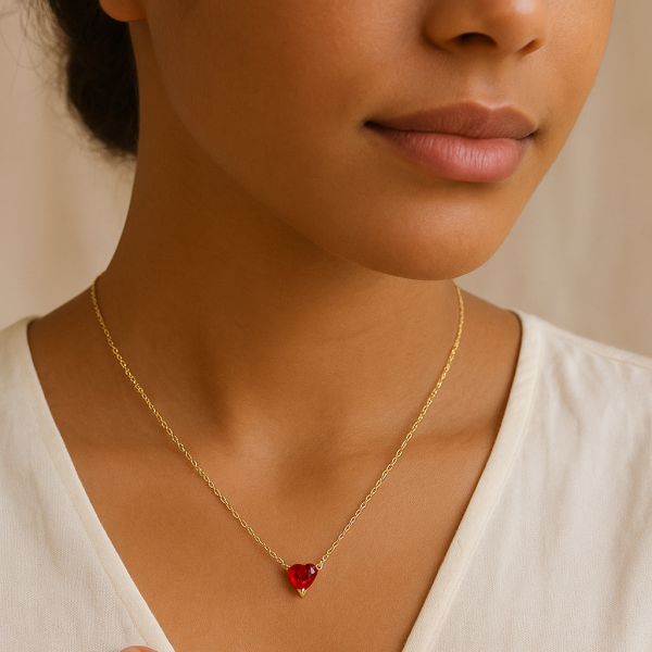 12-Piece Stainless Steel Birthstone Heart Necklace Set with PVD Gold Coating1