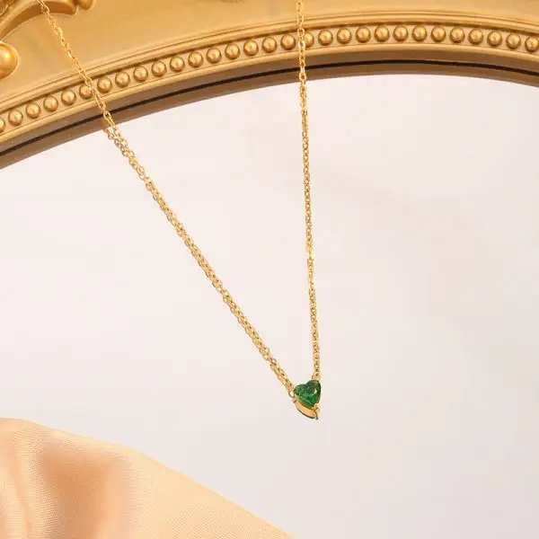 12-Piece Stainless Steel Birthstone Heart Necklace Set with PVD Gold Coating