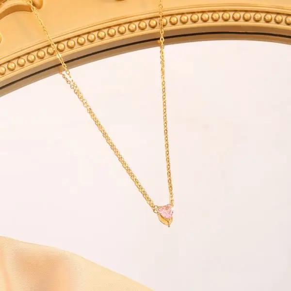 12-Piece Stainless Steel Birthstone Heart Necklace Set with PVD Gold Coating