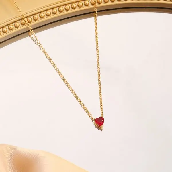 12-Piece Stainless Steel Birthstone Heart Necklace Set with PVD Gold Coating