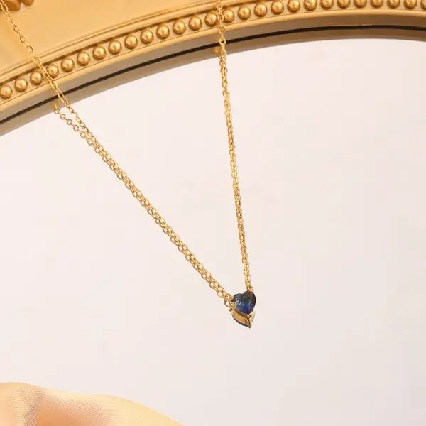 12-Piece Stainless Steel Birthstone Heart Necklace Set with PVD Gold Coating