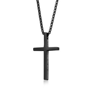 Black Engravable Cross Pendant Necklace – Custom Stainless Steel Scripture Jewelry