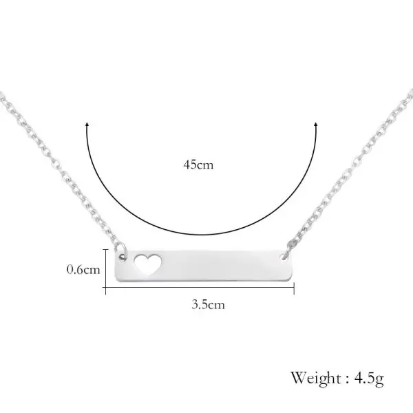 Charming Heart Cut Out Bar Necklace – Stainless Steel in Multiple Colors