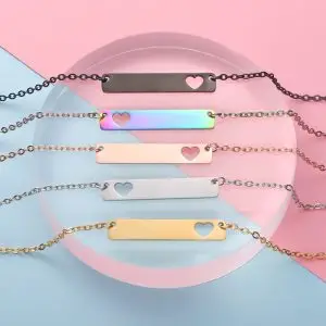 Charming Heart Cut Out Bar Necklace – Stainless Steel in Multiple Colors