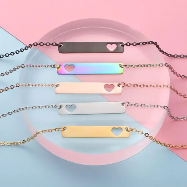 Charming Heart Cut Out Bar Necklace – Stainless Steel in Multiple Colors