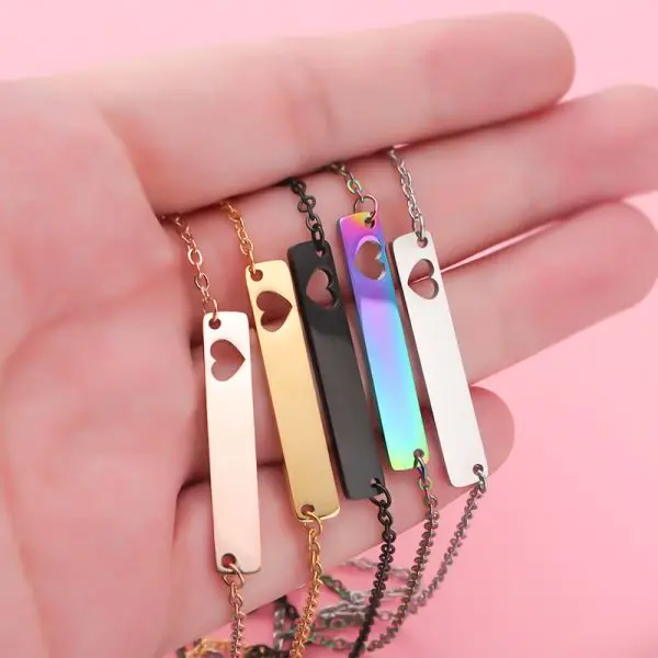 Charming Heart Cut Out Bar Necklace – Stainless Steel in Multiple Colors