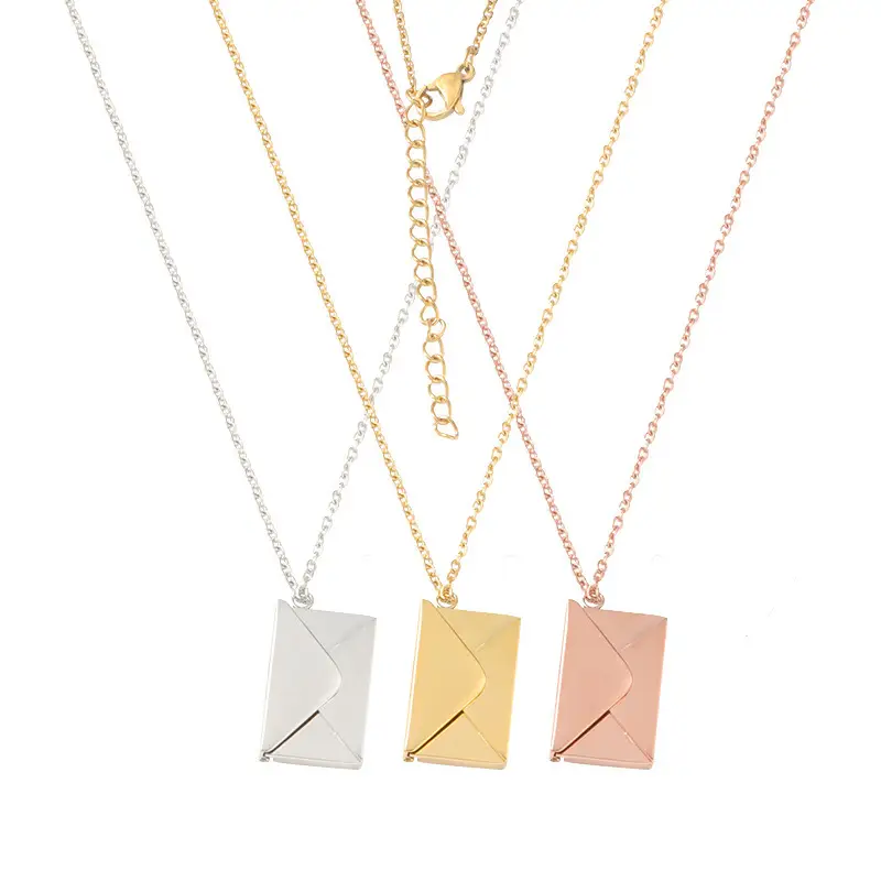 Custom Envelope Locket Necklace – Stainless Steel with Engravable Inner Plate