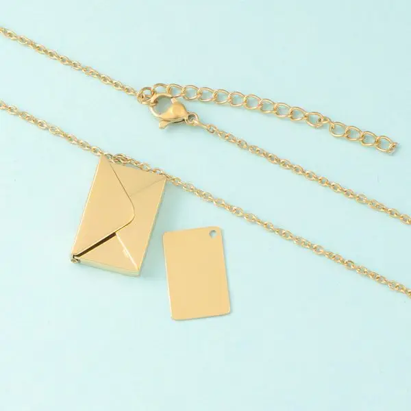 Custom Envelope Locket Necklace – Stainless Steel with Engravable Inner Plate
