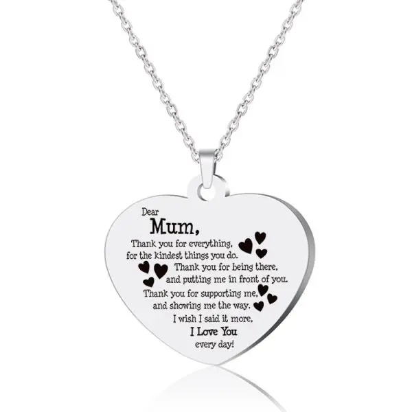 Custom Heart Pendant Necklace – Personalized Message Jewelry for Mum