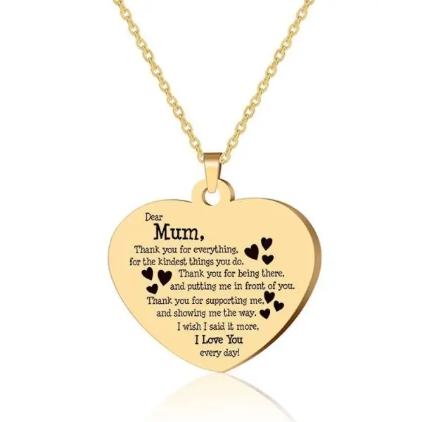 Custom Heart Pendant Necklace – Personalized Message Jewelry for Mum