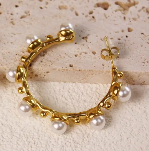 Dazzling Gold Pearl Hoop Earrings – Wholesale Stainless Steel Jewelry