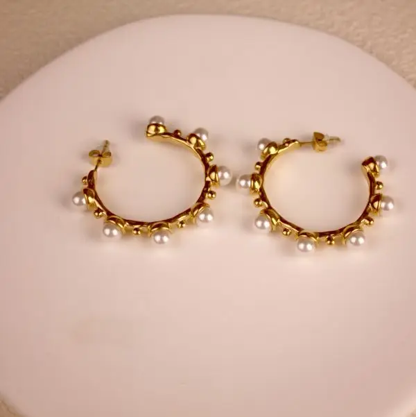 Dazzling Gold Pearl Hoop Earrings – Wholesale Stainless Steel Jewelry