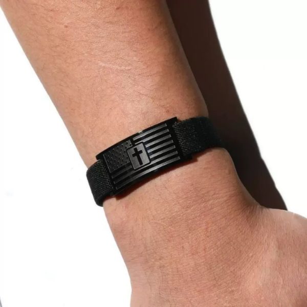 Elastic Bible Verse Bracelet for Men – Stretch Christian Wristband with Cross and Flag