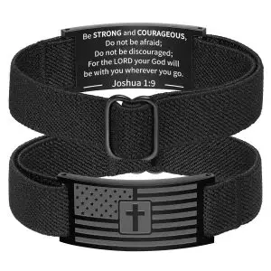 Elastic Bible Verse Bracelet for Men – Stretch Christian Wristband with Cross and Flag