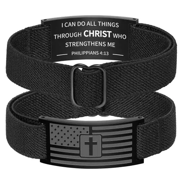 Exclusive Elastic Bible Verse Bracelet for Men – USA Flag Cross Wristband
