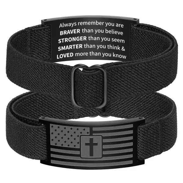 Exclusive Elastic Bible Verse Bracelet for Men – USA Flag Cross Wristband