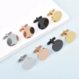 Elegant Round Stainless Steel Cufflinks for Men – Customizable Logo