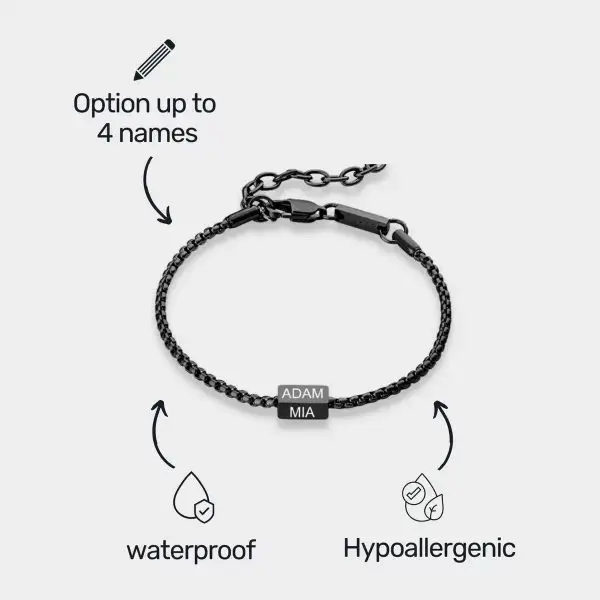 Engraved Name Bracelet for Men – Custom Stainless Steel Chain with 4 Name Slots