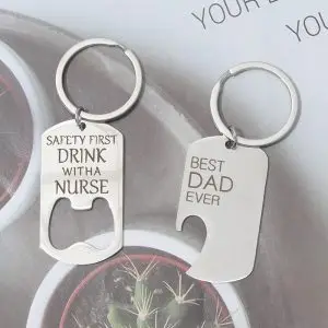 Engraved stainless steel bottle opener keychain for dad