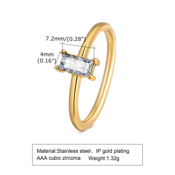 Gold Baguette Stone Ring with Clear and Emerald Zircon – Minimalist Style