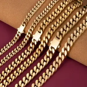 Gold Cuban Link Chain Necklace – Stainless Steel Hip-Hop Jewelry for Men